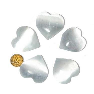 Imagem de Coração de Selenita Natural Polido - 4 a 4,5 cm - Tipo A - 5 Unidades 