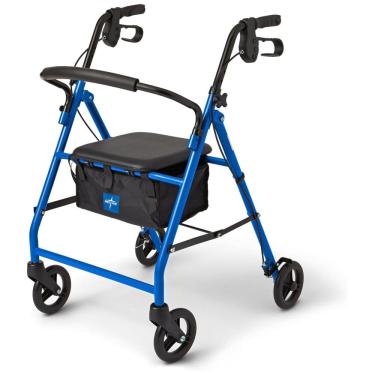 Imagem de Andador Rollator de Aço Medline para Mobilidade de Adultos com Limitações, Azul, Suporta até 158,7 kg, 6 Rodas, Dobrável