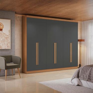 Imagem de Guarda-roupa 6 Portas e 3 Gavetas Dormitorio Bigger Lo Canela/Grafite