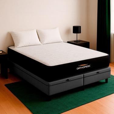 Imagem de Cama Box Baú King E Colchão Orthopedic D33 V-store Cinza