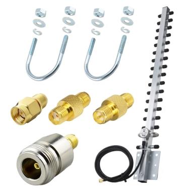 Imagem de Kaunosta Antena WiFi Yagi 2,4 GHz 25dBi de alto ganho direcional com conector RP-SMA e cabo de 1,5 m, kit adaptador RPSMA/SMA/N tipo para roteador, adaptador USB, câmera de segurança