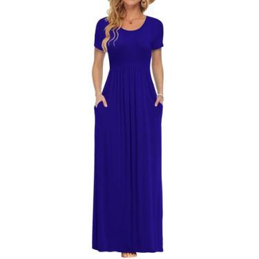 Imagem de Vestido longo AUSELILY feminino de manga curta, solto, azul liso