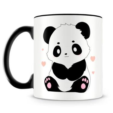 Imagem de Caneca Ursinho Panda Preta de Cerâmica Personalizada com 325 ml - Amo 
