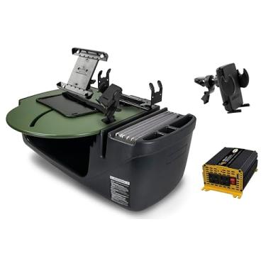 Imagem de AutoExec AE-RMCD-PI-PM-TAB-PS-VC-AG Roadmaster Mesa de carro e estação de trabalho portátil com inversor de potência de 400 watts, suporte para celular, suporte para tablet, suporte de impressora e