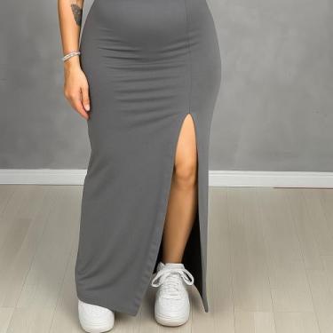 Imagem de Saia Feminina Midi Com Fenda Lateral Cintura Alta Plus Size - NoBrand,