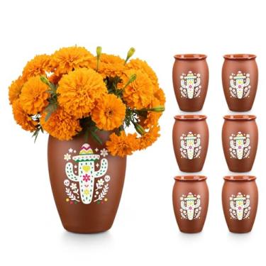 Imagem de SUN GKOTTA 6 peças de 425 g Cantaritos De Barro Bulk, Jarritos De Barro Mexicanos Copos de coquetel de cerâmica, canecas de argila mexicana natural taças de taco terça-feira para tequila, margaritas