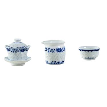 Imagem de Conjunto de chá Kung Fu de porcelana azul e branca pintadas à mão requintadas xícaras de chá domésticas - conjunto de 8 peças