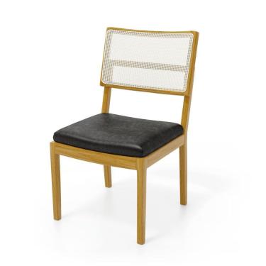 Imagem de Cadeira Milena Madeira Maciça Assento Estofado Encosto De Tela Sintética