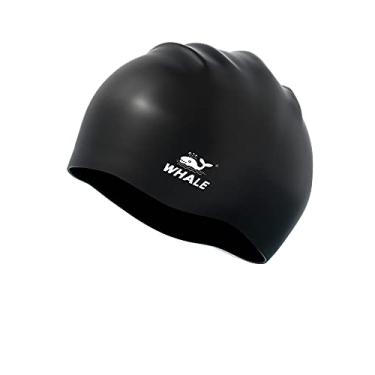 Imagem de Touca de natação extra grande, chapéu de natação de silicone para mulheres e homens, toucas de natação para cabelos cacheados longos e grossos (preto)