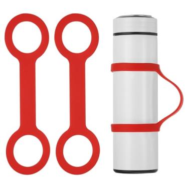 Imagem de Alça de suporte de garrafa de água, 2 peças de silicone macio portátil antiderrapante alça de suporte de garrafa de água para corrida ao ar livre, bicicleta, academia, corrida, transporte, vermelho