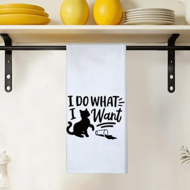 Imagem de Toalhas de cozinha engraçadas para gatos 40,6 x 61 cm, Crazy Cat Mom Lady Proprietária Presentes Toalhas de prato, toalha de mão de presente para amantes de gatos para cozinha e banheiro