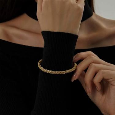 Imagem de Pulseira feminina banhada a ouro/preto/prata 18K - Pulseira delicada com design de cabo, pulseira hipoalergênica personalizada, não mancha, joias modernas para presentes de aniversário de Natal, Fried