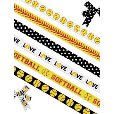 Imagem de 6 fitas esportivas de softbol para artesanato, fita de gorgorão de 9,5 cm de largura, fita de bola de rolagem esportiva, fitas de beisebol para artesanato de softball, para decoração de festa