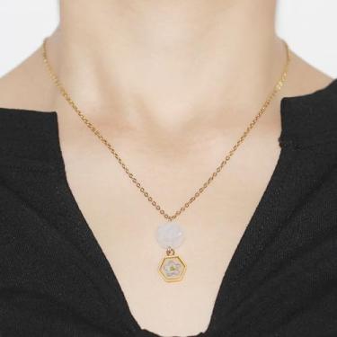 Imagem de Colares com pingente de semente de mostarda hexagonal banhado a ouro | Colar cristão de flor rosa para mulheres | Joias espirituais | YA5051, Adjustable, Aço inoxidável Metal, Sem Pedra Preciosa