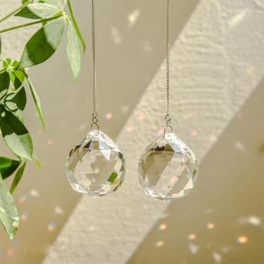 Imagem de 2Psc Bola de cristal colorida de 4 cm para pendurar na janela, enfeites de vidro refletivo com correntes para exibição interna, jardim ou varanda