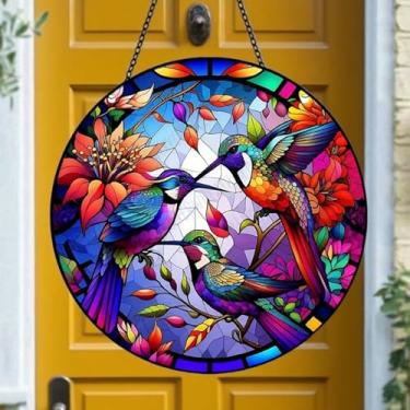 Imagem de Decoração de acrílico para pendurar pássaros 2025, enfeite de janela estilo vitral para Natal, Halloween, janela, decoração de jardim