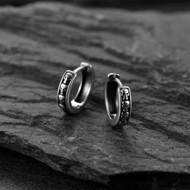 Imagem de Brincos de círculo masculinos modernos com design em forma de crânio, joias hip hop, 0.55, Latão, Sem pedra preciosa