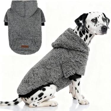 Imagem de EXPAWLORER Moletom com capuz de lã para cães pequenos, médios e grandes – roupas de outono super macias para cães com furo de trela, casaco quente de inverno frio para filhotes, gatos, meninos/meninas