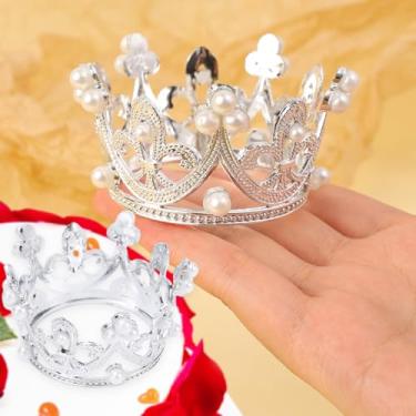 Imagem de 2 peças de sobremesa coroa pequena decoração topo de bolo coroa de plástico decoração de bolo princesa topper, 3,5 * 5,5 cm (prata)