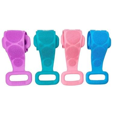 Imagem de Esponja de Banho Esticável em Silicone — Massageador Esfoliante Antibacteriano com Alças Ergonômicas | Limpeza Profunda e Relaxamento | Ideal para Costas, Corpo e Pés
