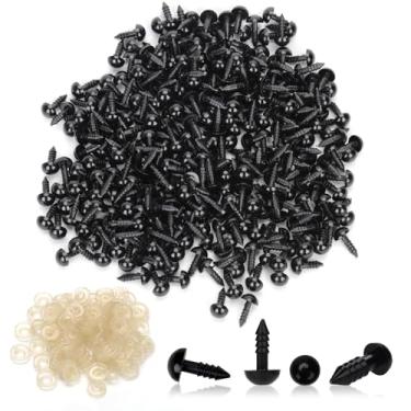 Imagem de 600 peças de olhos de segurança de 8 mm com arruelas, olhos de segurança de plástico preto bicho de pelúcia para amigurumi crochê DIY artesanato urso animal fazendo suprimentos