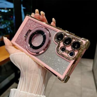 Imagem de Capa com suporte de anel brilhante para Samsung Galaxy S24 Ultra e S23 Plus, com suporte e contraste de cores em degradê (para Samsung S24Ultra/PinkSFZJ)