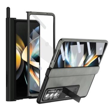 Imagem de Suporte para caneta capa de celular para Samsung Galaxy Z Fold 4 Fold4 Fold3 Fold 3 Zfold3 Zfold4 Filme de vidro capa completa, cinza, para Samsung Z Fold 3