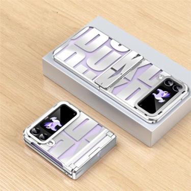 Imagem de Capa de telefone revestida para samsung galaxy z flip 4 flip4 5g capa de proteção de dobradiça transparente, prata, para galaxy z flip5