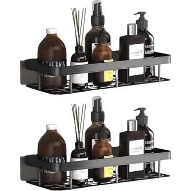 Imagem de Kit 2 Suportes Organizadores Adesivos Sem Furo | Prateleiras Nicho de Metal Resistente | Organizador de Parede Multiuso | Porta Shampoo | Cor Preta