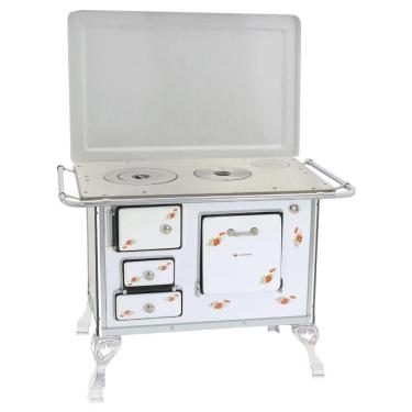 Imagem de Fogão a Lenha Tradicional Venâncio 01 com Tampa Branco Florido 1DFTBR