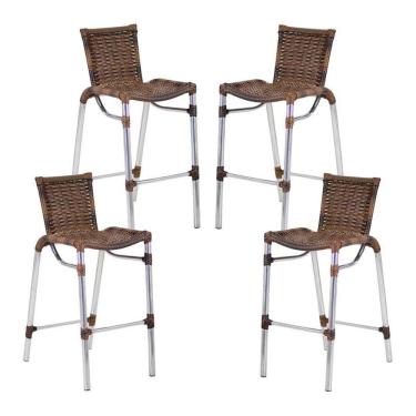 Imagem de 4 Banquetas Alumínio Fortaleza Alta Para Balcão Edícula Cozinha Bar Argila