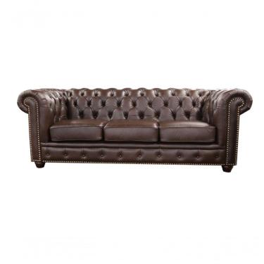 Imagem de Sofá Chesterfield De Couro 3 Lugares Preto Iguana - Mempra