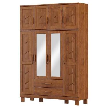 Imagem de Guarda Roupa 8p 2g Espelho Com Aplique 150 Cm 1275 Castanho Milani Sto