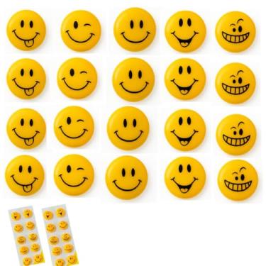 Imagem de Conjunto de 20 Ímãs Decorativos Redondos, Emoji Amarelos para Geladeira, Painel Magnético, Quadros e Fotos