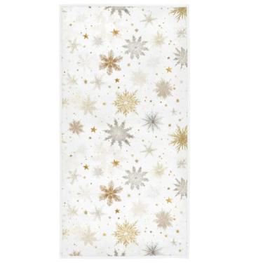 Imagem de Toalha branca de floco de neve de inverno 40,6 x 76 cm macio absorvente Natal neve dourada Natal toalhas de mão decoração para rosto spa banho academia cozinha