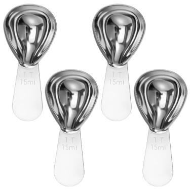 Imagem de 4 colheres medidoras de café moído de aço inoxidável com escala transparente à prova de ferrugem colher de sopa de chá para especiarias, farinha e açúcar (15 ml)