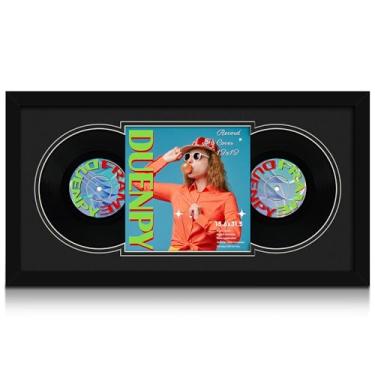 Imagem de DUENPY Moldura para exibição de disco de vinil, 15,6 x 31,5 polegadas, álbum de gravação e capa de álbum de arte de 12,5 x 12,5, suporte de parede duplo preto