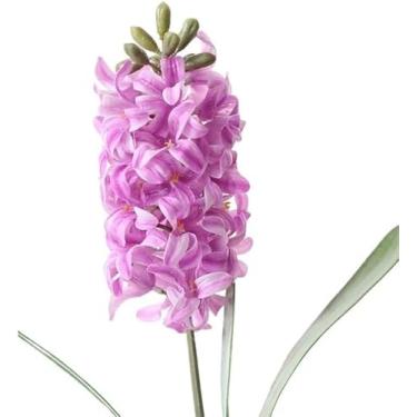 Imagem de 3d Flor Artificial Sentir Jacinto Ramo Único Com Folha Em Vaso Plantas Verdes Falso Floral Home Decoração Atacado Adereços De Foto, Purple