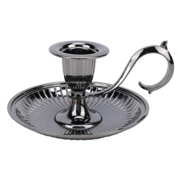 Imagem de Luqeeg Suporte de Vela, Suporte de Castiçal Cônico de Metal Vintage Preto Com Alça Ergonômica para Mesa de Reunião Familiar, Mesa de Jantar de Casamento, Lareira, Estante, Decoração de
