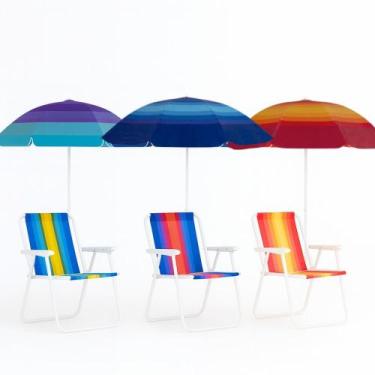 Imagem de Kit 1 Cadeira Praia e 1 Guarda  Sol Fashion  Cores Sortidas MO - MOR