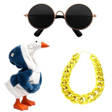 Imagem de MIRJXB Roupas de ganso de mesa, moletom com capuz de tubarão com óculos de sol e corrente dourada, conjunto de 3 peças para ganso de mesa, mini roupas de ganso de 18 cm, decoração divertida de