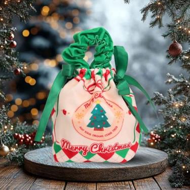 Imagem de Saco de cordão de veludo de Natal bonito padrão de Natal doce biscoito saco de presente plissado 2026 festa de Natal saco de embalagem de presente (estilo 2,15 * 11 cm)