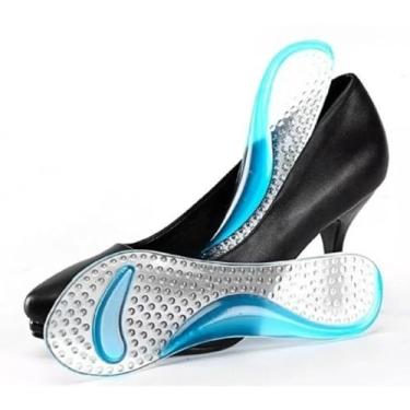Imagem de Palmilha Ortopédica em Gel para Salto Alto, Massageadora, Transparente com Azul, 20.5 x 6.5cm, Absorção de Impacto, para Calçados Femininos 34-38