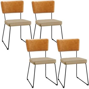 Imagem de Kit 04 Cadeiras L02 Couríssimo Whisky Linho Bege Escuro