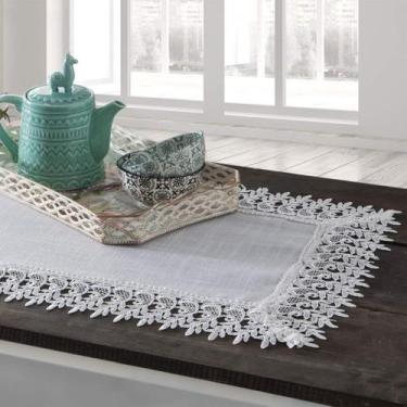 Imagem de Caminho de Mesa Rendado Delhi Bordado Branco 40x90cm Jolitex