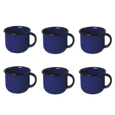 Imagem de Jogo De Xícara De Chá 06 Peças Esmaltada Azul 240 Ml Ewel