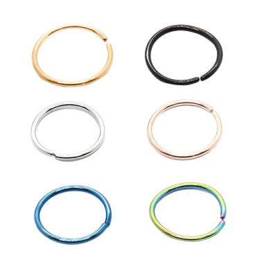 Imagem de Anéis de nariz minimalistas de aço inoxidável 6 peças, brinco de septo de argola, prata preto ouro rosa ouro azul, uso diário confortável
