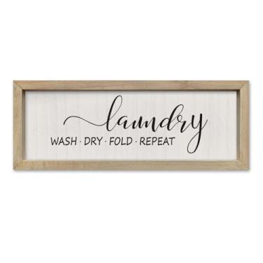 Imagem de SRSZHIYUE Placa de lavanderia decoração de parede 40,6 cm × 15,6 cm regras de lavanderia lavar a seco dobrar repetir moldura de madeira para pendurar na parede (madeira)