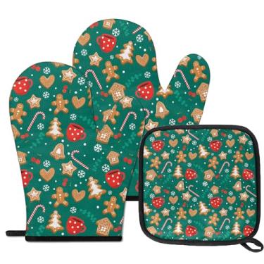 Imagem de Conjunto de 3 suportes de panela para cozinha, luvas de forno de isolamento de biscoitos doces de Natal, almofadas de panela resistentes ao calor, acessórios essenciais para churrasco, cozinhar