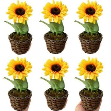 Imagem de Arranjo De Girassol Artificial 20cm Vaso Junco Sintetico 8x5x6cm Decor Festas Centro De Mesa Plantas Artificiais Decorativas(6)
